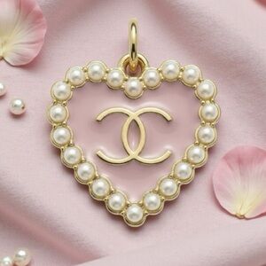 CHANEL Authentic Pink Heart Pendant with Pearls NEW
